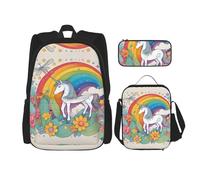 WZYCWB cartoon unicorns Backpack (3-piece set), large capacity backpack, student school bag, pencil case, lunch bag combination