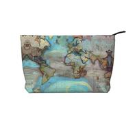 WZYCWB Cartoon world map Corduroy cosmetic bag, women's portable zipper handbag purse, suitable for travel and daily storage, cosmetics