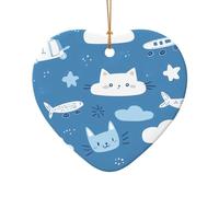 WZYCWB Cartoon World patterned Heart Shape ceramic pendant, perfect for decorating your home Christmas tree for winter parties