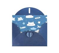 WZYCWB Cartoon World Printed Blue Pearlescent Paper Holiday Cards 6x4 Inches - With Envelopes for Birthdays, Weddings, and Condolences