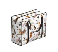 WZYCWB Cat and Butterfly Print Tote Storage Bag, One Size, Polyester with Vinyl Lining, Zippered, 40 x 53 x 23 cm, Foldable with Reinforced Handles
