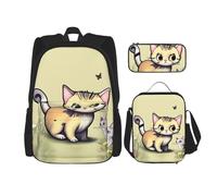 WZYCWB Cat and Butterfly School Bag + Pencil case + Lunch Bag Combination Backpack Suitable for Everyday Commuting