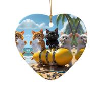 WZYCWB Cats Build a Lemon patterned Heart Shape ceramic pendant, perfect for decorating your home Christmas tree for winter parties