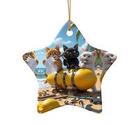 WZYCWB Cats Build a Lemon patterned Star Shape ceramic pendant, perfect for decorating your home Christmas tree for winter parties