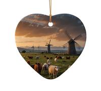 WZYCWB cattle and sheep patterned Heart Shape ceramic pendant, perfect for decorating your home Christmas tree for winter parties