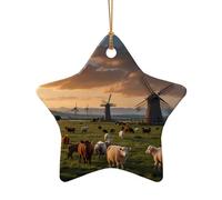 WZYCWB cattle and sheep patterned Star Shape ceramic pendant, perfect for decorating your home Christmas tree for winter parties