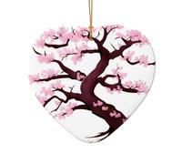 WZYCWB Cherry Blossoms Tree patterned Heart Shape ceramic pendant, perfect for decorating your home Christmas tree for winter parties