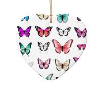 WZYCWB Color Butterfly patterned Heart Shape ceramic pendant, perfect for decorating your home Christmas tree for winter parties