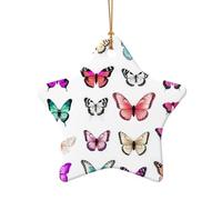 WZYCWB Color Butterfly patterned Star Shape ceramic pendant, perfect for decorating your home Christmas tree for winter parties