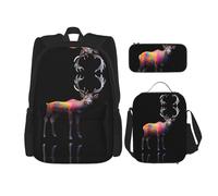 WZYCWB Colored elk Backpack set (3-piece set) - student school bag + pencil case + lunch bag, large capacity backpack