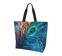 WZYCWB Colored peacock Printed Tote Bag - Shoulder Bag - Suitable for Travel, Yoga, Beach, Commute, Shopping - Gift for Men and Women