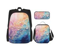 WZYCWB Colorful Blue Marble School Bag + Pencil case + Lunch Bag Combination Backpack Suitable for Everyday Commuting