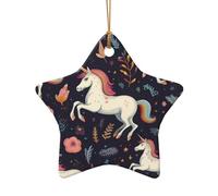 WZYCWB Colorful horses running patterned Star Shape ceramic pendant, perfect for decorating your home Christmas tree for winter parties