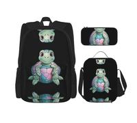 WZYCWB Colorful little turtle Backpack set (3-piece set) - student school bag + pencil case + lunch bag, large capacity backpack