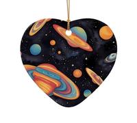 WZYCWB Colorful Planet Series patterned Heart Shape ceramic pendant, perfect for decorating your home Christmas tree for winter parties