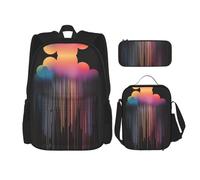 WZYCWB Colorful rainbow rain Campus life backpack set (3 pieces) - school bag + pencil case + lunch bag, meet all the daily needs of students!, Black, One Size, Black, One Size