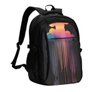 WZYCWB Colorful rainbow rain Printed laptop backpack, business men's commuter backpack, computer bag with USB port charging