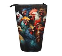 WZYCWB Colorful Roosters Standing Together Retractable Storage Container for Pen Holders, Makeup Brush Holders, or Coin Drawstring Bags.