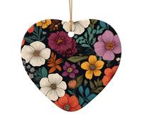 WZYCWB Colorful small florals patterned Heart Shape ceramic pendant, perfect for decorating your home Christmas tree for winter parties