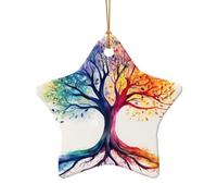 WZYCWB Colorful tree of life patterned Star Shape ceramic pendant, perfect for decorating your home Christmas tree for winter parties