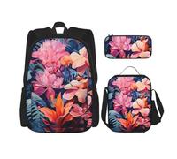 WZYCWB Colorful Tropical Plant Leaves Campus life backpack set (3 pieces) - school bag + pencil case + lunch bag, meet all the daily needs of students!, Black, One Size, Black, One Size