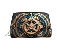 WZYCWB Cool Steampunk Gears Patterned Leather Cosmetic Bag - Perfect for Carry-On or Home Organization