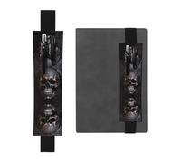 WZYCWB Copper-Colored Skull Printed Large-Capacity PVC Pen Holder + Creative Diary Pen Bag Set with Elastic Band Anti-Slip Design