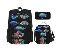 WZYCWB Coral and fish Campus life backpack set (3 pieces) - school bag + pencil case + lunch bag, meet all the daily needs of students!