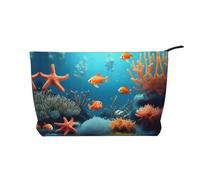 WZYCWB Coral Fish underwater Corduroy cosmetic bag, women's portable zipper handbag purse, suitable for travel and daily storage, cosmetics