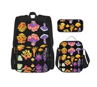 WZYCWB Coral Reef Pattern Backpack set (3-piece set) - student school bag + pencil case + lunch bag, large capacity backpack
