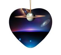 WZYCWB Cosmic Saturn patterned Heart Shape ceramic pendant, perfect for decorating your home Christmas tree for winter parties