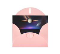 WZYCWB Cosmic Saturn Printed Pink Pearlescent Paper Holiday Cards 6x4 Inches - With Envelopes for Birthdays, Weddings, and Condolences
