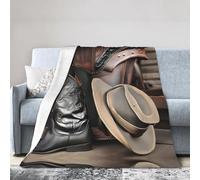 WZYCWB Cowboy Black Hat Western Boots 60"x50" Printed Super Soft Flannel Blanket - Cozy print for ultimate comfort and warmth