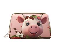 WZYCWB Cows and Strawberries Leather cosmetic bag with pockets, portable travel cosmetic bag, large capacity cosmetic storage bag,