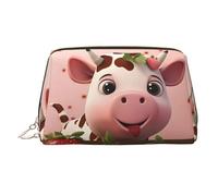 WZYCWB Cows and Strawberries Printed Leather Cosmetic Bag for Women - Stylish and Soft, Durable