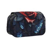 WZYCWB Crystal Red Rose Patterned Portable Pencil Case ideal for organizing pens in the office or storing makeup brushes