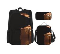 WZYCWB Cute bear head Campus life backpack set (3 pieces) - school bag + pencil case + lunch bag, meet all the daily needs of students!