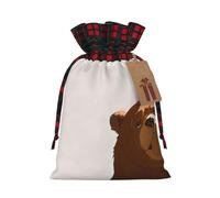 WZYCWB Cute bear head Christmas Gift Bags for Christmas Party Supplies Decorations, 8.3 * 11.8 Inch Colorblock Burlap Drawstring Gift Bags,