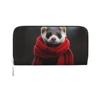 WZYCWB Cute black cat Leather clutch bags zipper wallets and card holders are perfect for travel or daily use, A Ferret With A Red Scarf, One Size