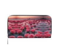 WZYCWB Cute black cat Leather clutch bags zipper wallets and card holders are perfect for travel or daily use, Roses By The Sea, One Size