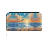 WZYCWB Cute black cat Leather clutch bags zipper wallets and card holders are perfect for travel or daily use, Seagulls By The Sea, One Size