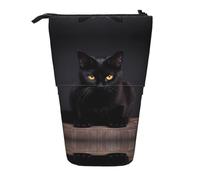 WZYCWB Cute Black cat Printed Retractable Pen Holder Suitable for use as a Simple Cosmetic Bag, Wallet, etc.