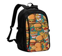 WZYCWB cute burger fries Printed laptop backpack, business men's commuter backpack, computer bag with USB port charging