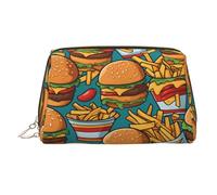 WZYCWB Cute Burger Fries Printed Leather Cosmetic Bag for Women - Stylish and Soft, Durable