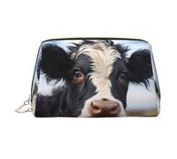 WZYCWB Cute Cow Patterned Leather Cosmetic Bag - Perfect for Carry-On or Home Organization