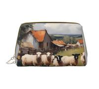 WZYCWB cute farm animals Leather cosmetic bag with pockets, portable travel cosmetic bag, large capacity cosmetic storage bag,