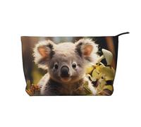 WZYCWB Cute Koala Plant Corduroy cosmetic bag, women's portable zipper handbag purse, suitable for travel and daily storage, cosmetics