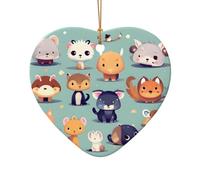 WZYCWB Cute little animals patterned Heart Shape ceramic pendant, perfect for decorating your home Christmas tree for winter parties