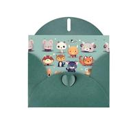 WZYCWB Cute little animals Printed Dark Green Pearlescent Paper Holiday Card with Envelope. Suitable for birthday wishes wedding congratulations and condolences.