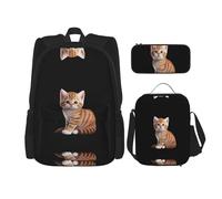 WZYCWB Cute little cat Backpack (3-piece set), large capacity backpack, student school bag, pencil case, lunch bag combination